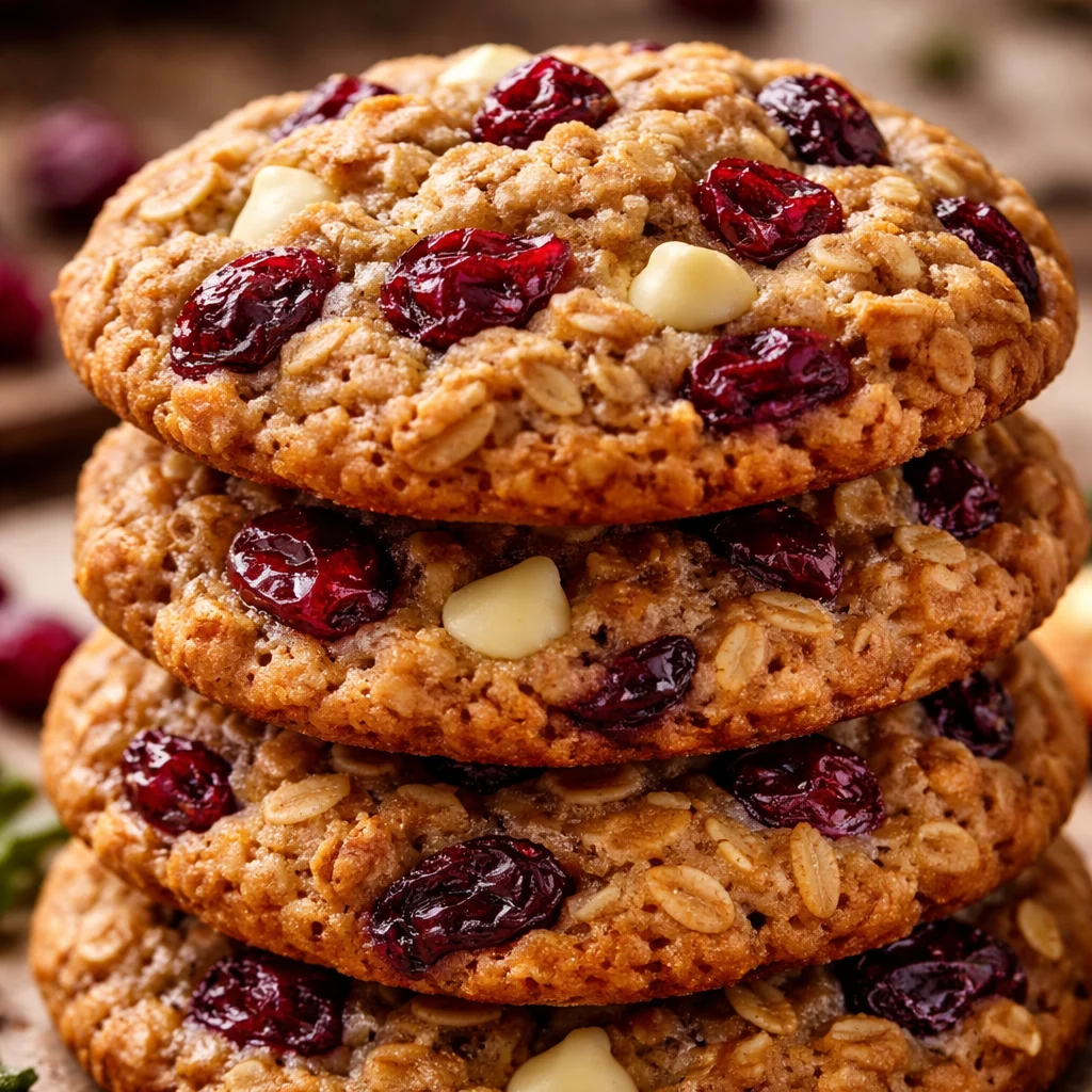 Freshly baked Cranberry Oatmeal Cookies on a cooling rack