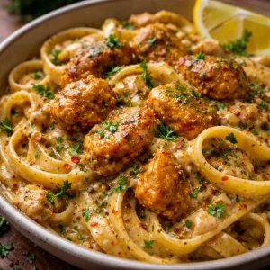 Creamy cowboy butter chicken pasta with fresh herbs and spices