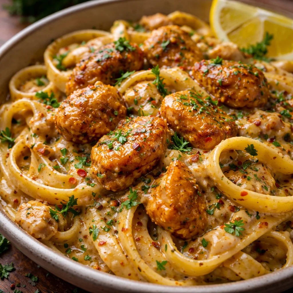Creamy cowboy butter chicken pasta with fresh herbs and spices