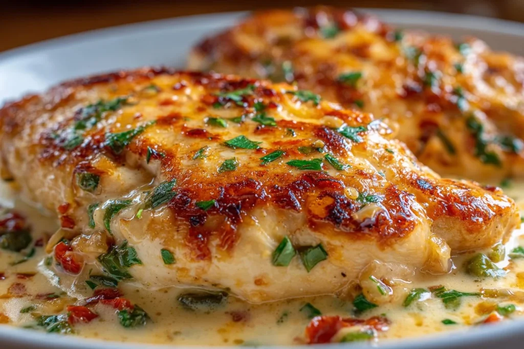 Creamy Jalapeño Chicken Skillet served in a frying pan with garnish