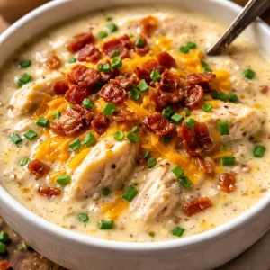 Creamy keto chicken cream cheese soup in a bowl with herbs
