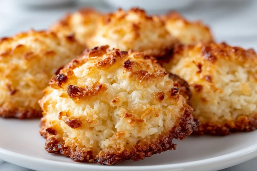 Crispy and chewy Carolina Coconut Cookies on a wooden table
