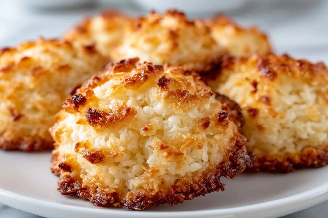 Crispy and chewy Carolina Coconut Cookies on a wooden table