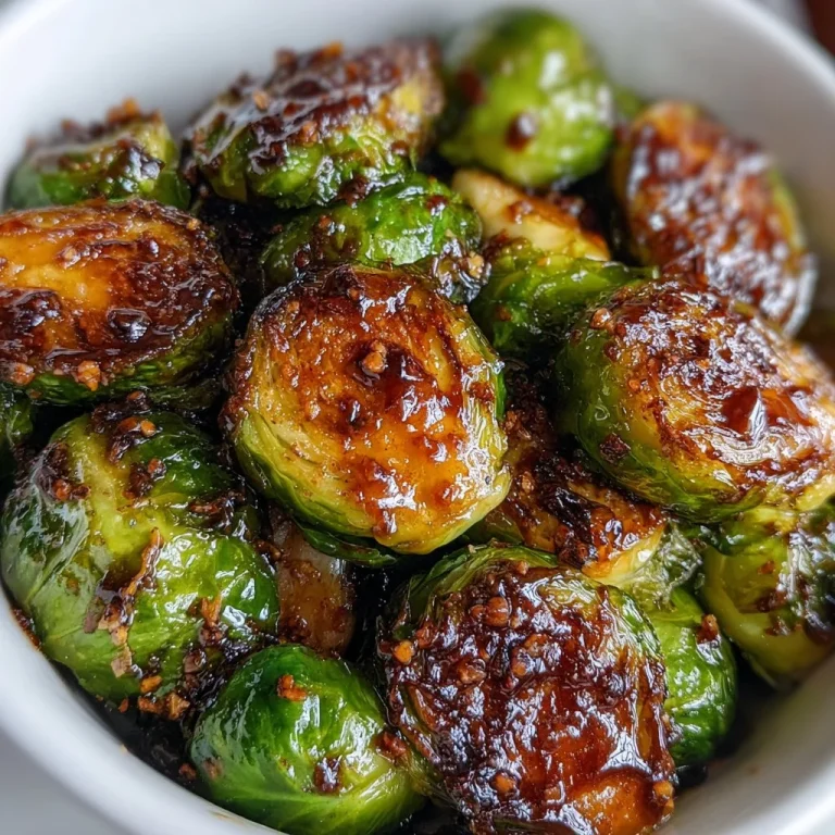 Crispy honey balsamic Brussels sprouts garnished with herbs.