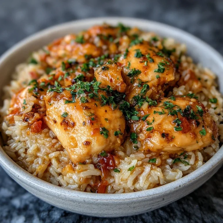 Crock Pot Chicken and Rice served in a bowl with fresh herbs