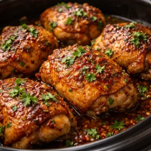Delicious crock pot chicken thighs cooked to perfection
