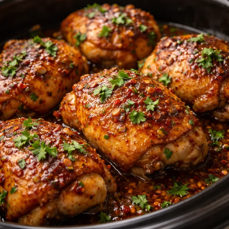 Delicious crock pot chicken thighs cooked to perfection