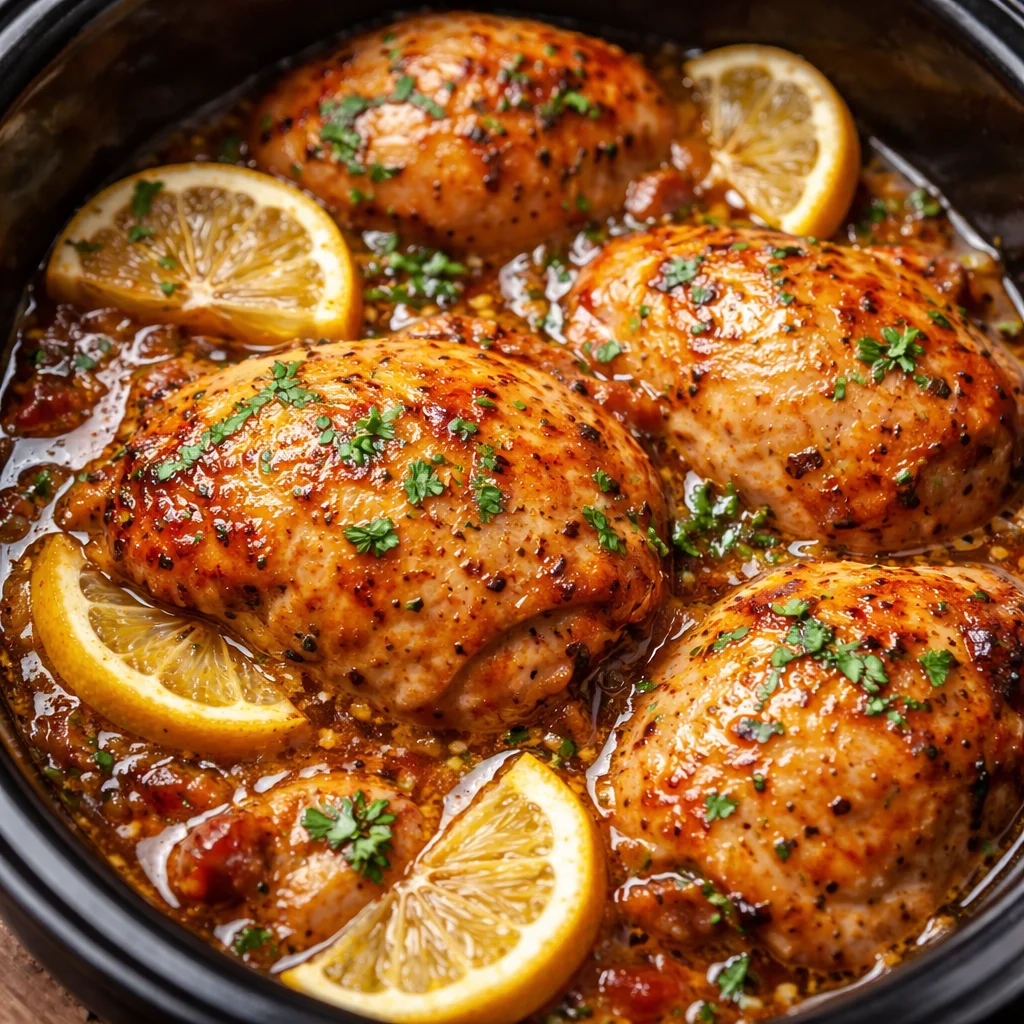 Crock Pot chicken thighs with lemon garlic butter sauce
