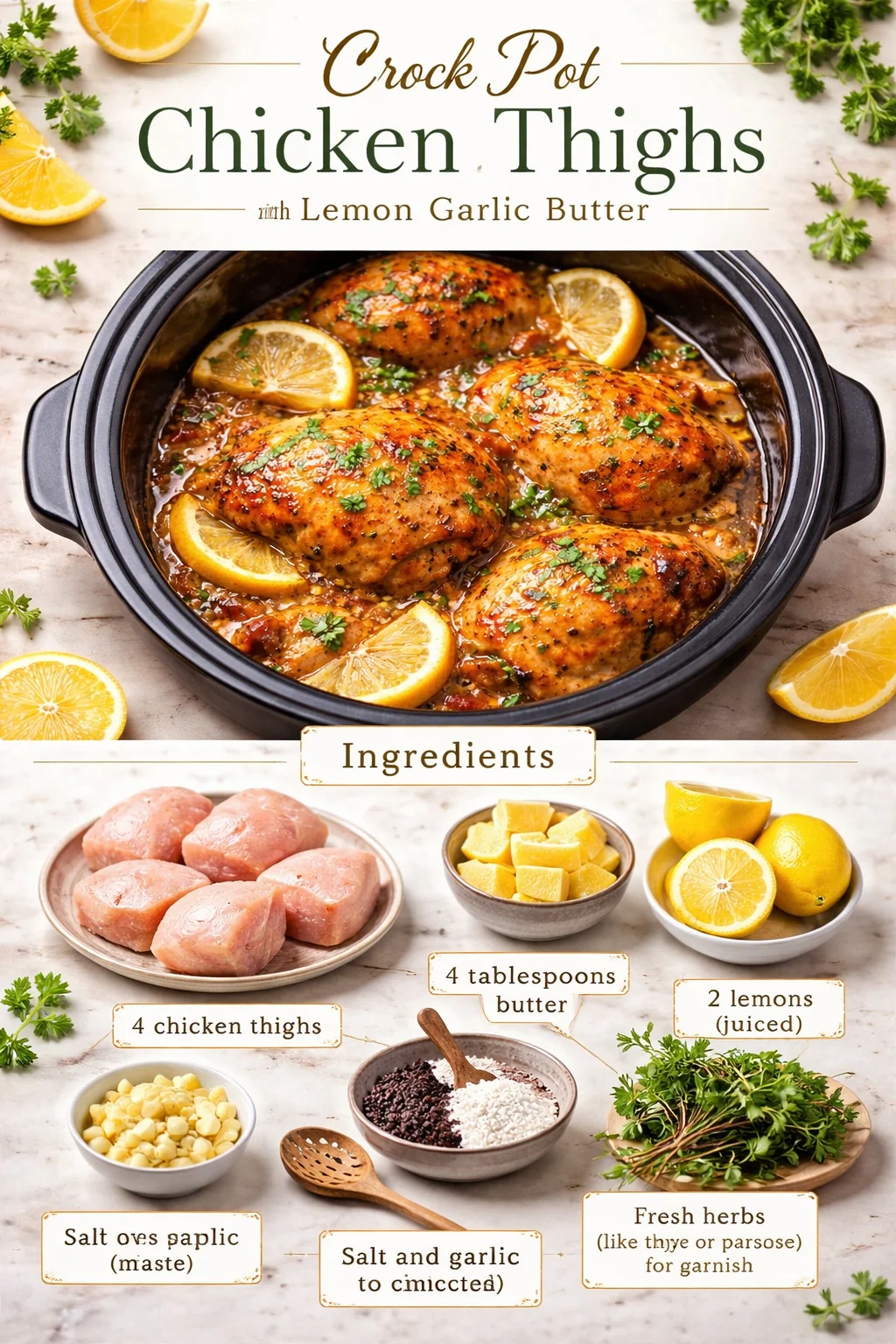 Crock Pot Chicken Thighs with Lemon Garlic Butter