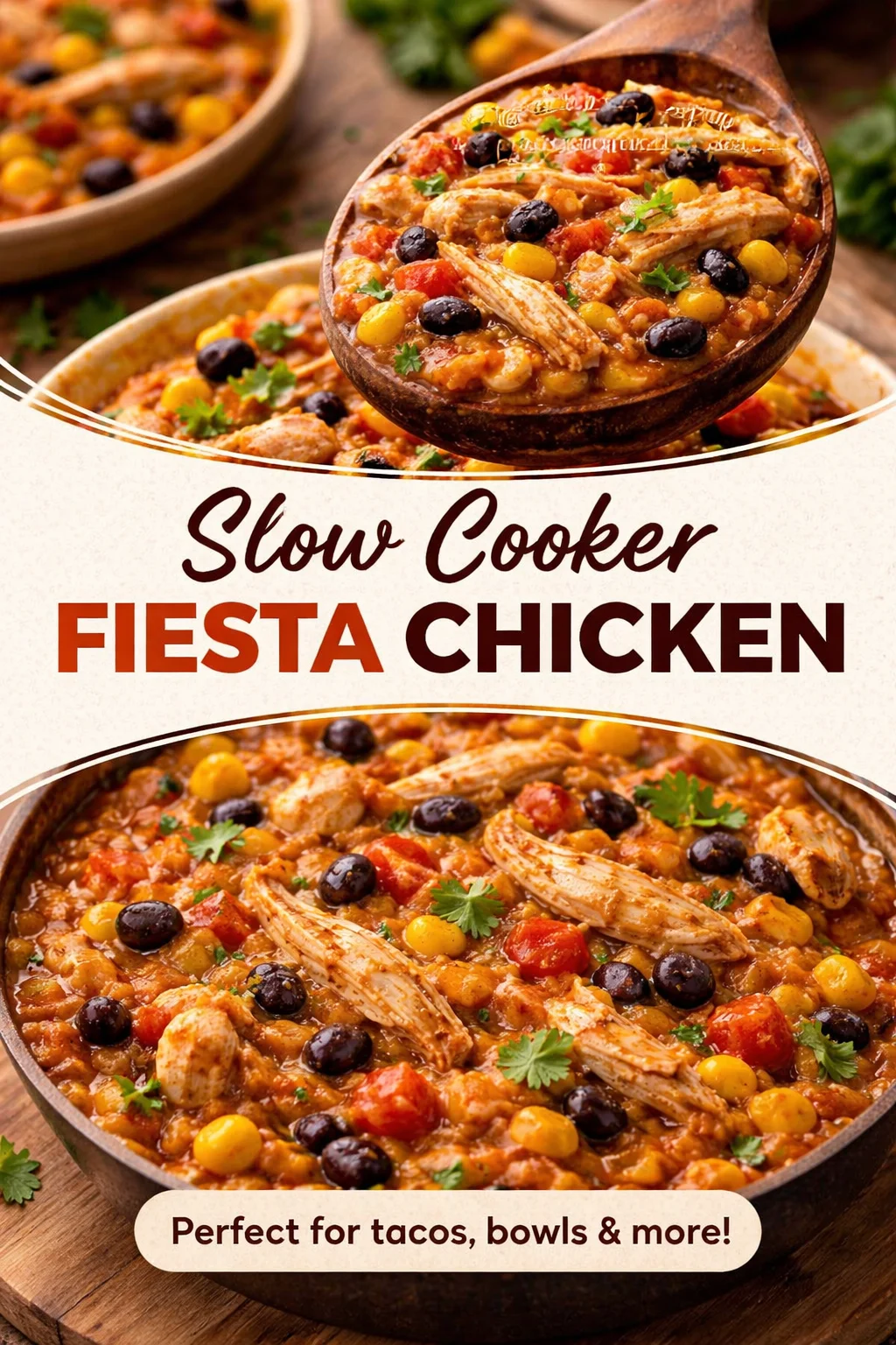 Delicious Crock Pot Fiesta Chicken served in a bowl with vibrant toppings.