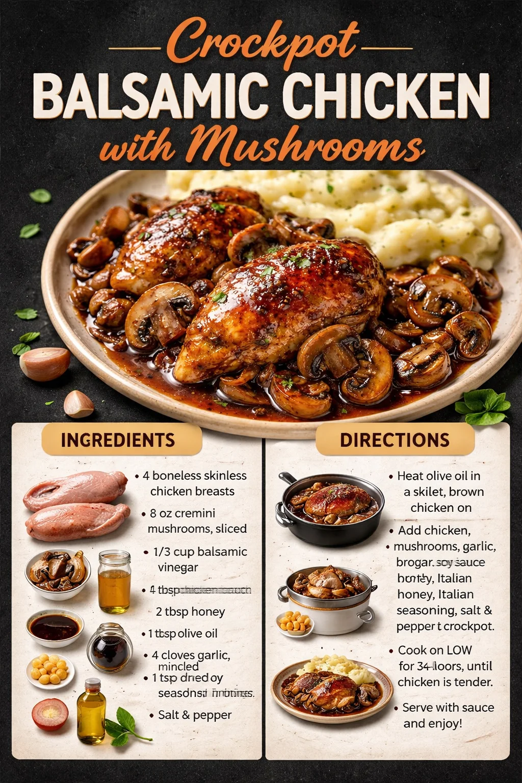 Crockpot Balsamic Chicken with Mushrooms