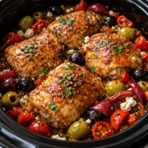 Crockpot Greek Chicken served with herbs and lemon