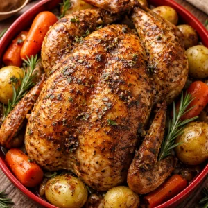 Crockpot Ranch Onion Whole Chicken served with vegetables