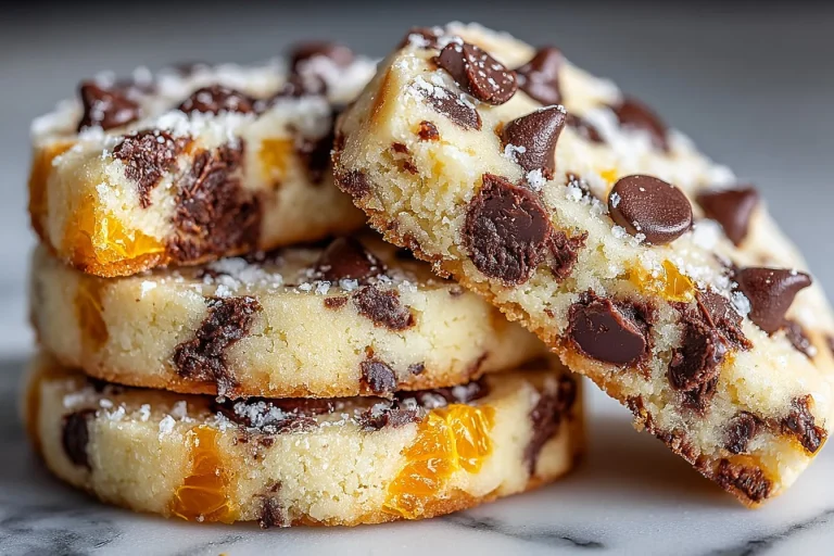 Dark Chocolate Orange Shortbread Cookies stacked on a plate