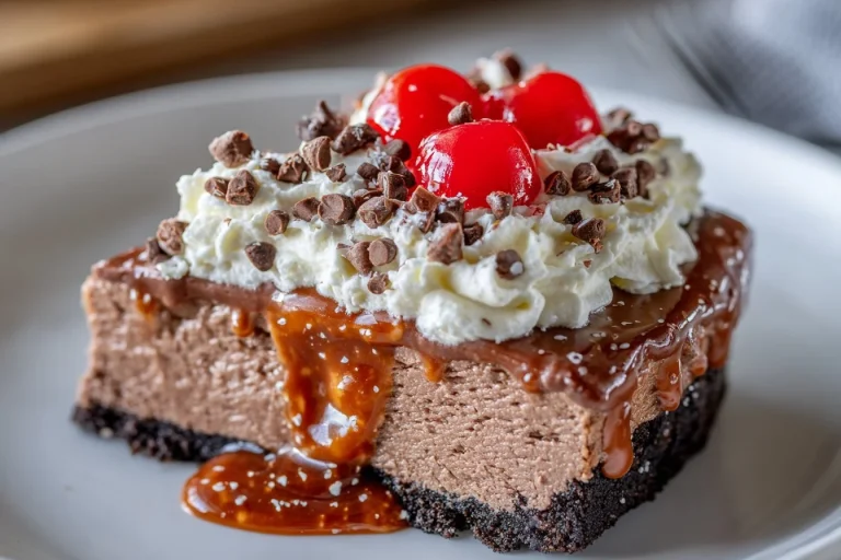 Decadent Black Forest Cheesecake with cherries and chocolate layers