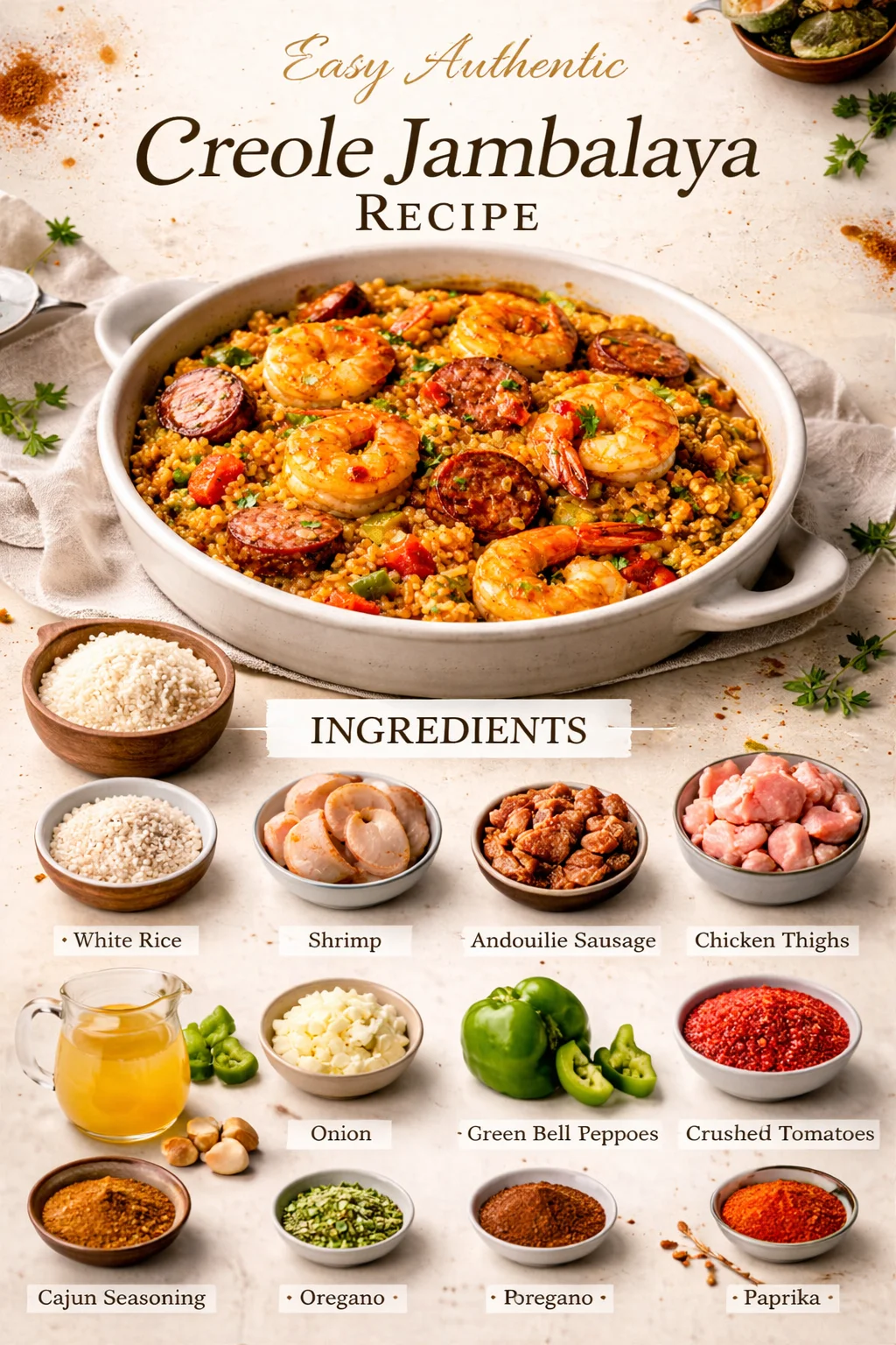 Easy Authentic Creole Jambalaya Recipe! A Tasty One-Pot Meal That's Classic New Orleans Cuisine,…