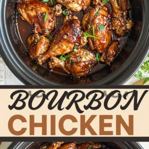 Delicious Easy Crock Pot Bourbon Chicken served with rice