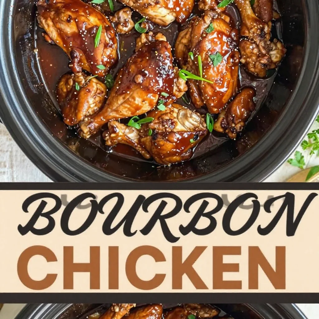 Delicious Easy Crock Pot Bourbon Chicken served with rice