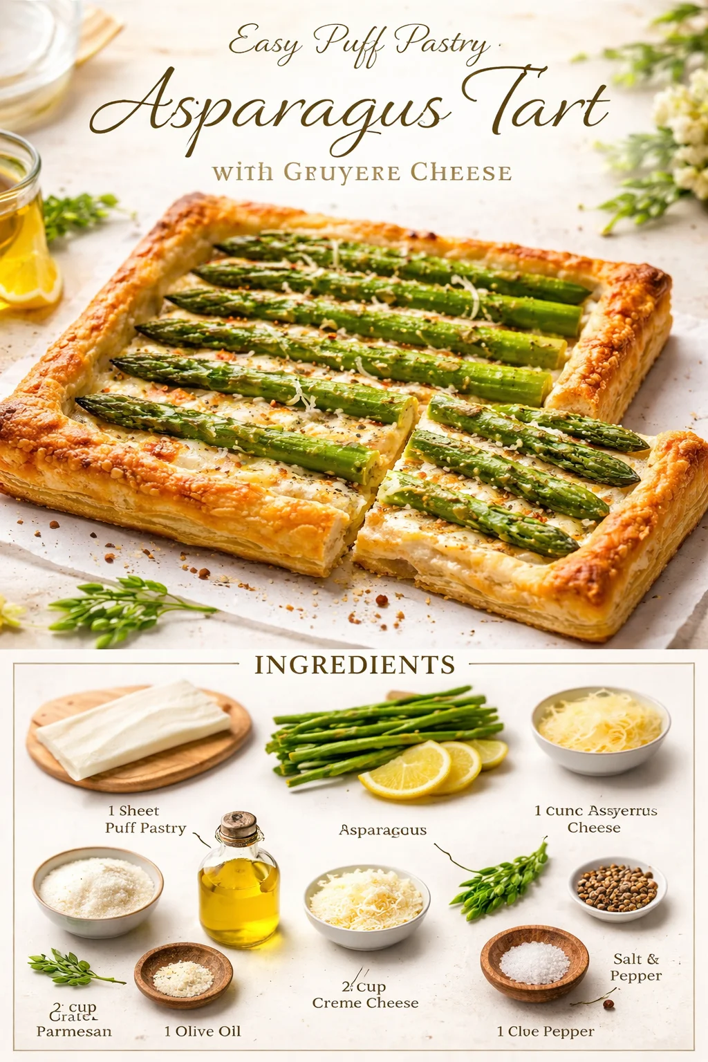 Easy Puff Pastry Asparagus Tart with Gruyere Cheese