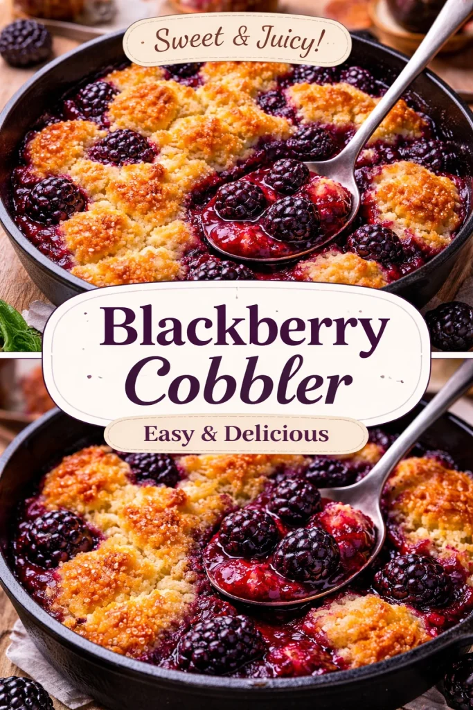 Delicious easy skillet blackberry cobbler served in a cast iron skillet