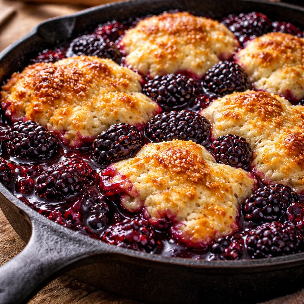 Easy Skillet Blackberry Cobbler - Southern Discourse | Easy Blackberry Recipes, Easy Berry Cobbler Recipes, Easy Cobbler Recipes