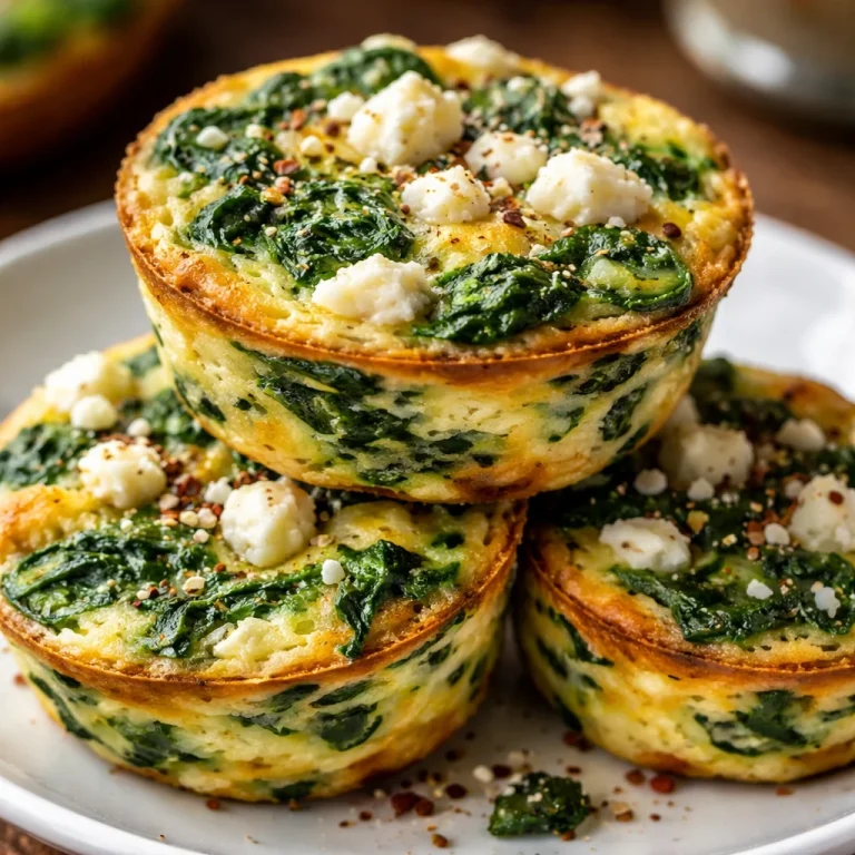Egg muffins with spinach and feta served on a plate