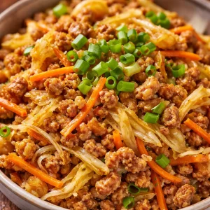 Delicious Egg Roll in a Bowl filled with fresh vegetables and savory meat