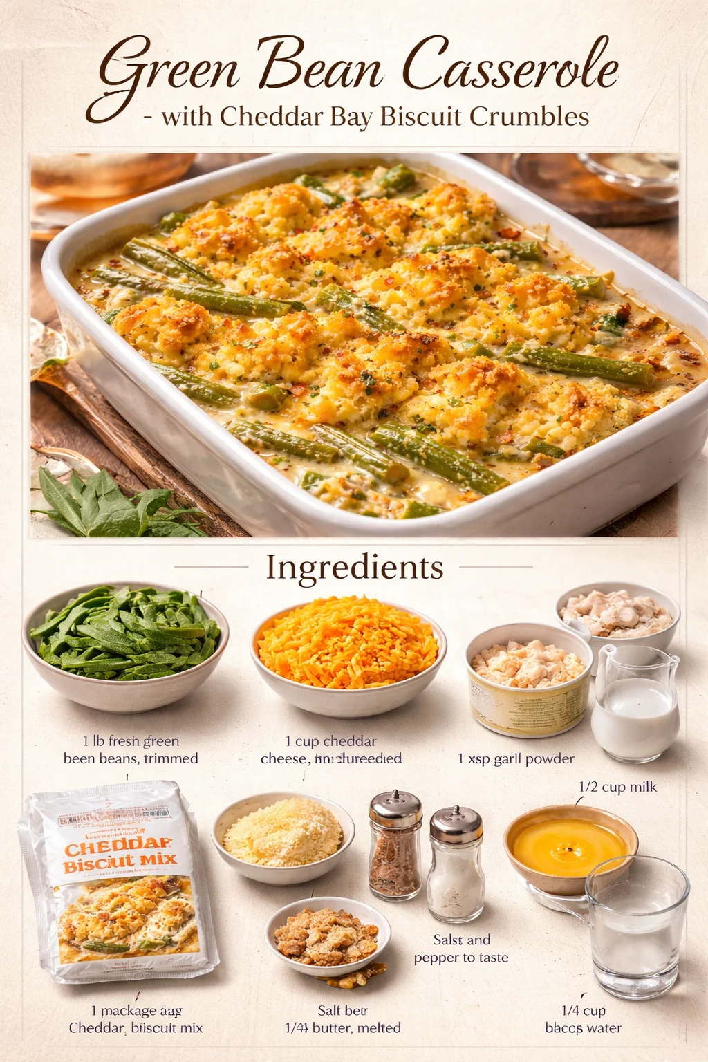 Green Bean Casserole with Cheddar Bay Biscuit Crumbles