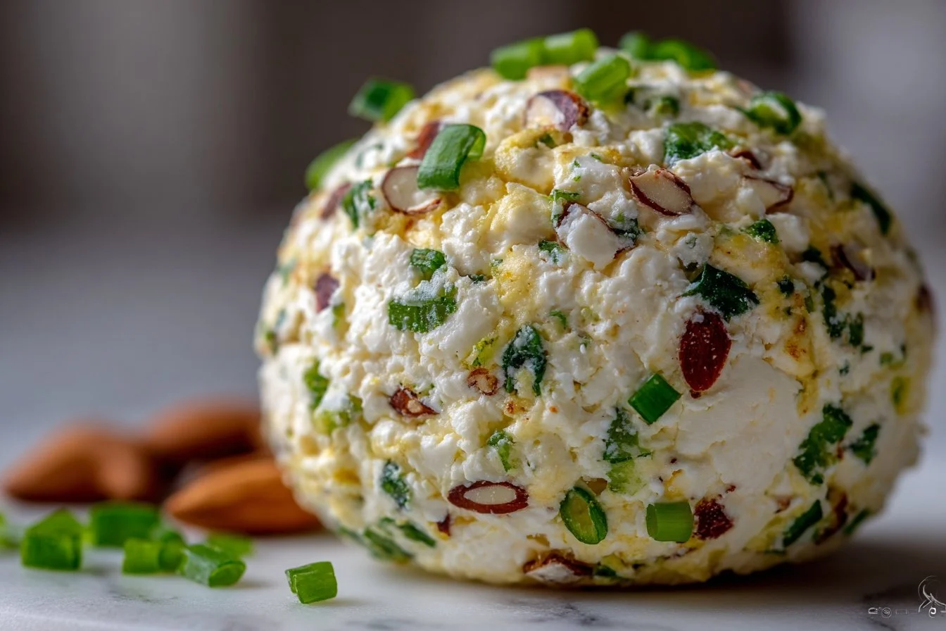 Delicious Green Onion Cheese Ball served with crackers and veggies