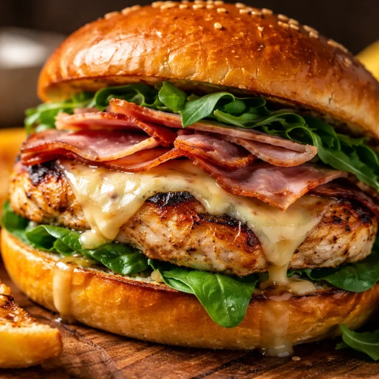 Grilled Chicken Cordon Bleu Sandwich with melted cheese and ham