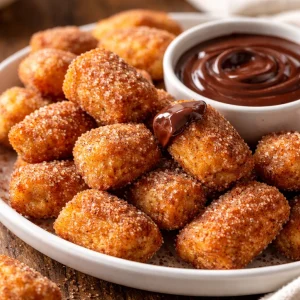 Healthy air fryer churro bites served on a plate, dusted with cinnamon sugar.