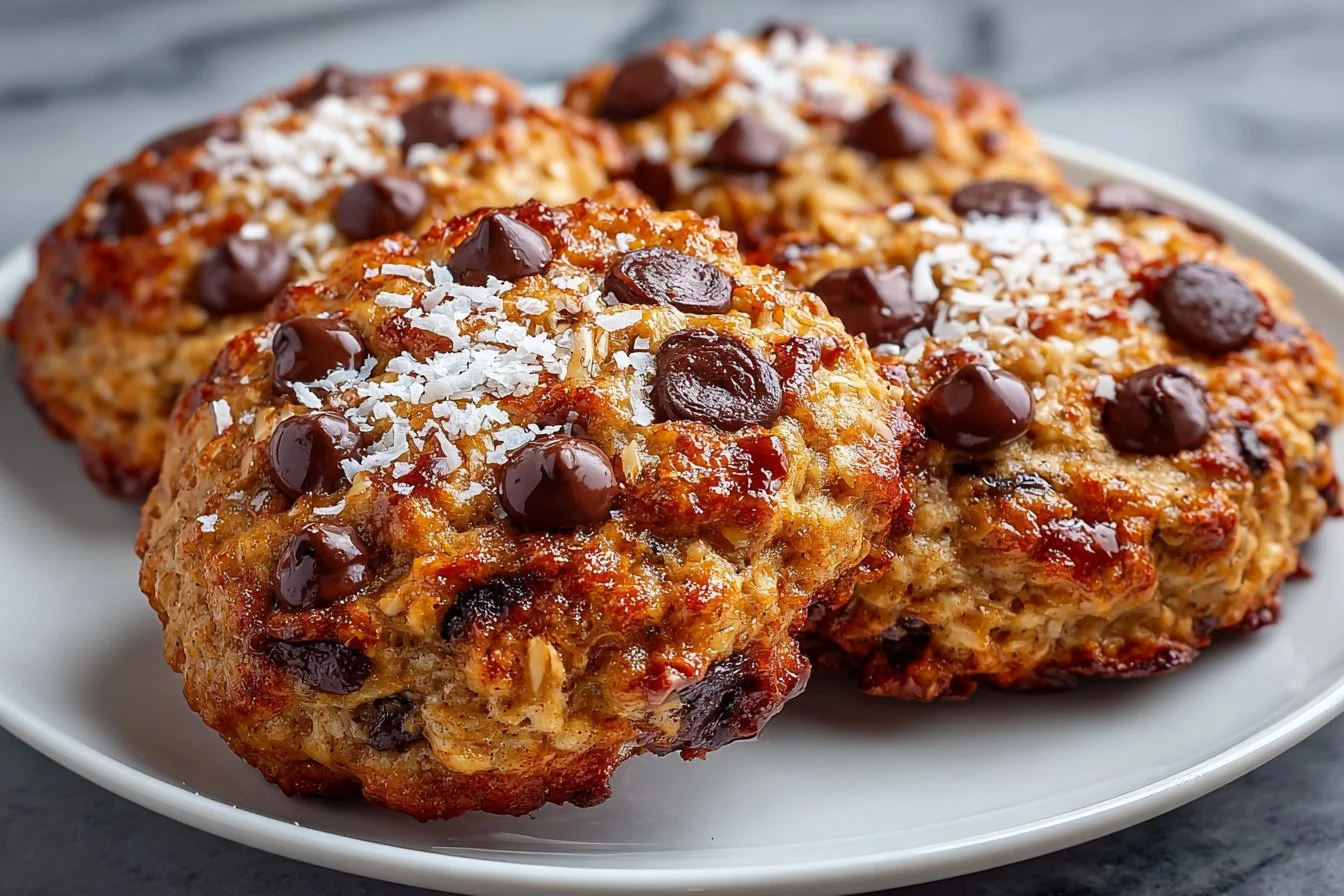 Healthy banana oatmeal chocolate chip cookies on a plate