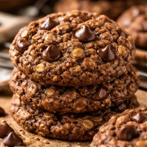 Healthy chocolate oatmeal breakfast cookies on a plate