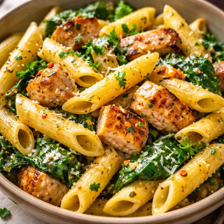 Healthy Garlic Parmesan Chicken Pasta served in a bowl with fresh herbs