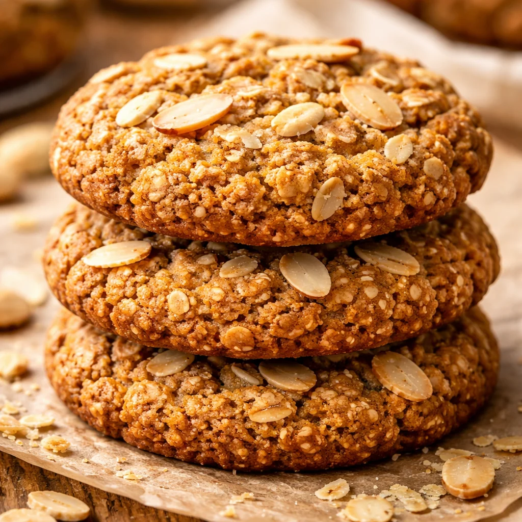 Healthy sugar-free oatmeal cookies presented on a wooden platter.