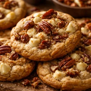 Delicious homemade butter pecan cookies on a plate, ready to enjoy.