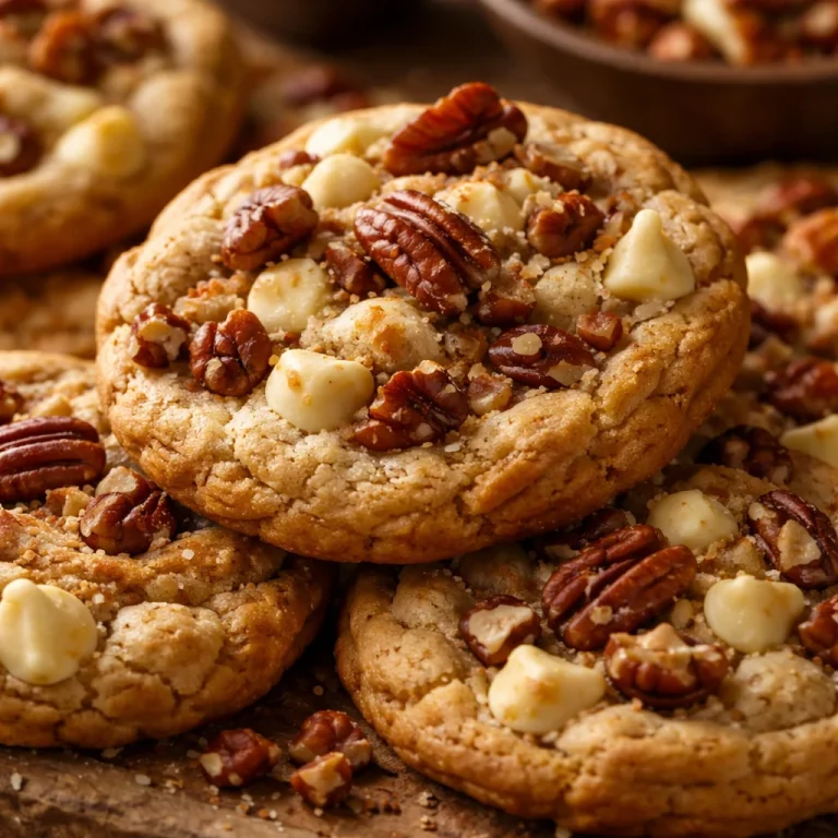 Delicious homemade butter pecan cookies on a plate, ready to enjoy.