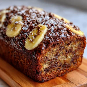 High-protein chocolate banana bread sliced on a wooden board