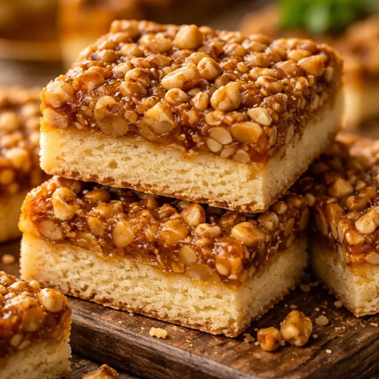 Honey walnut shortbread bars on a plate ready to serve