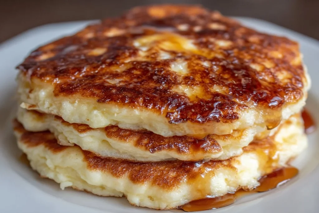 Fluffy IHOP pancakes served with syrup and butter on a plate