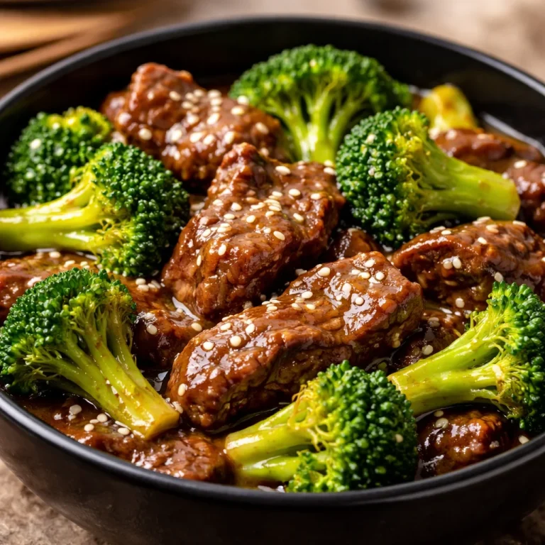 Instant Pot Beef and Broccoli dish served in a bowl with white rice