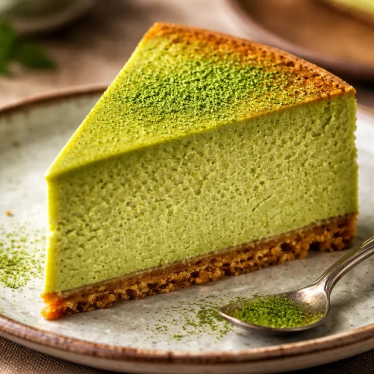 Delicious slice of Japanese Cheesecake on a wooden plate