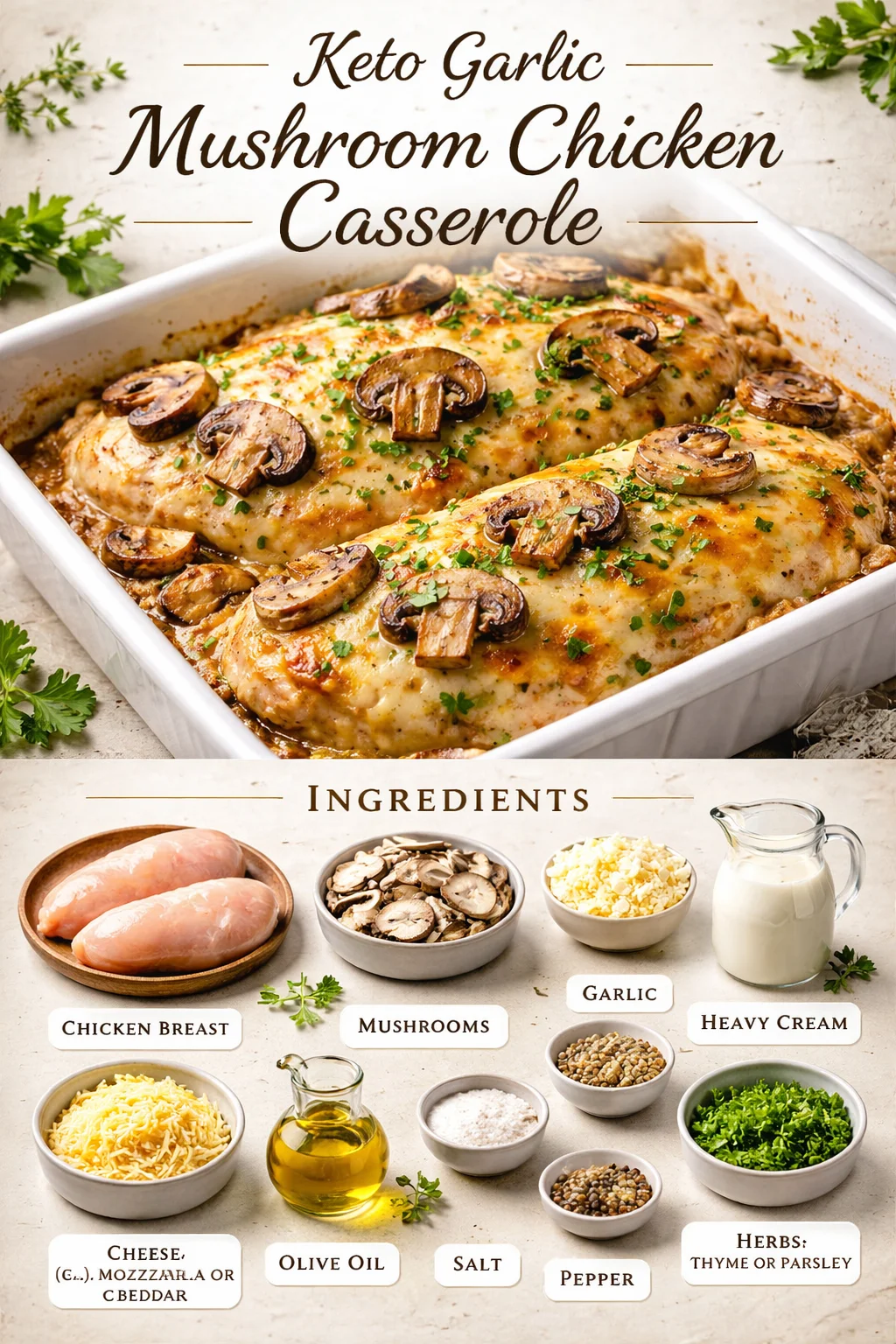 Keto Garlic Mushroom Chicken Casserole