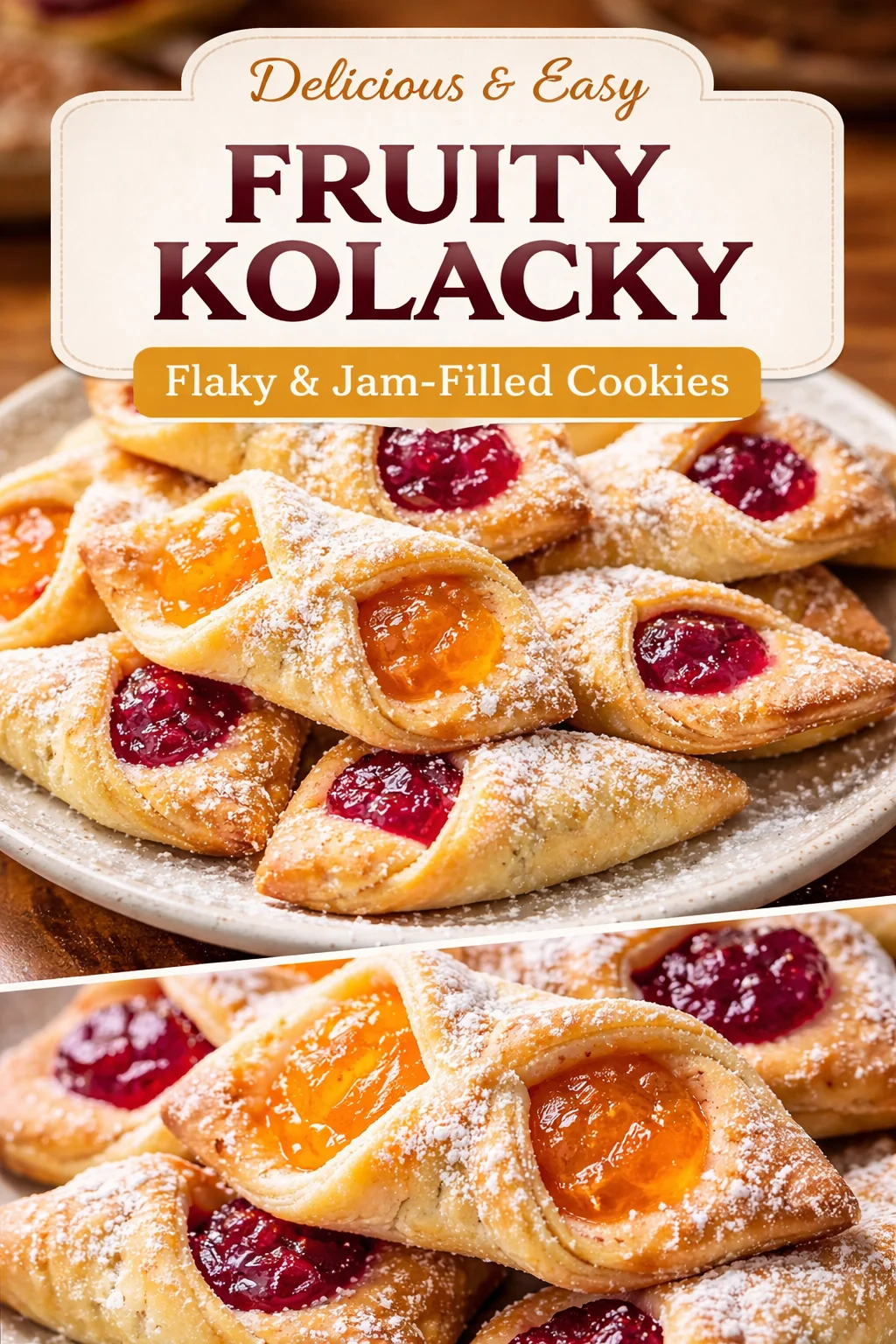 Freshly baked Kolacky pastries filled with fruit preserves