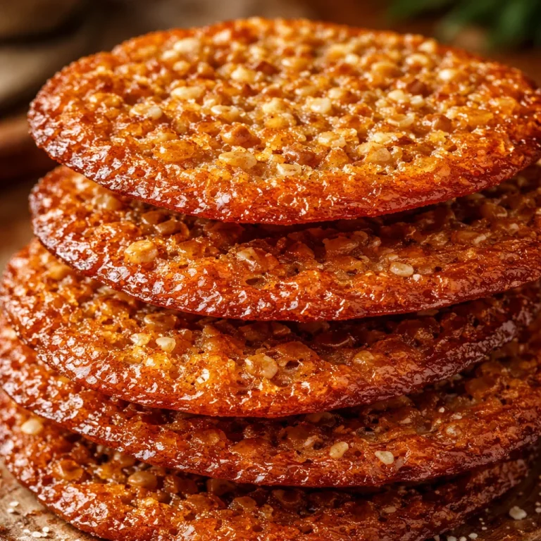 Plate of homemade lace cookies with a crisp texture and golden edges.