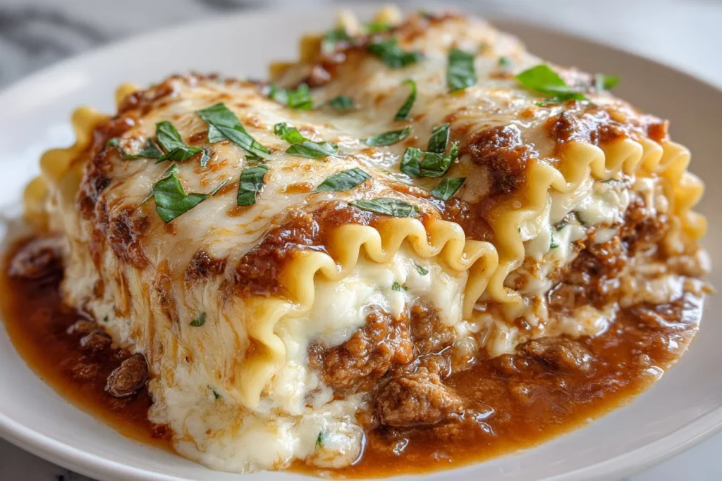 Delicious Lasagna Roll Ups served on a plate with cheese and herbs