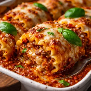 Delicious homemade lasagna rolls stuffed with cheese and marinara sauce