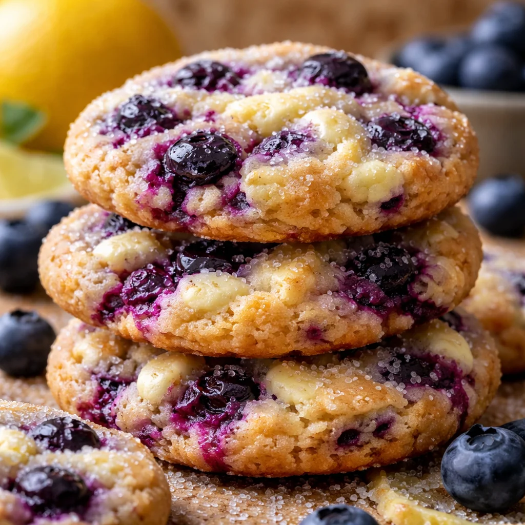 Lemon blueberry cheesecake cookies with a golden crust and creamy filling.