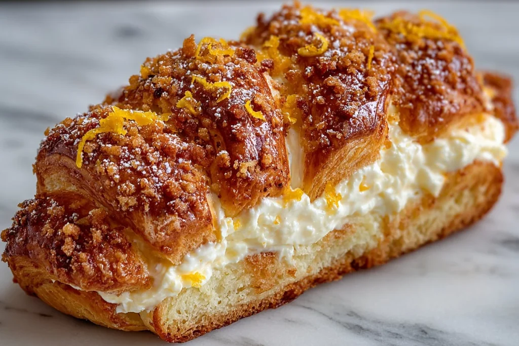 Lemon cheesecake crescent rolls topped with creamy lemon frosting.