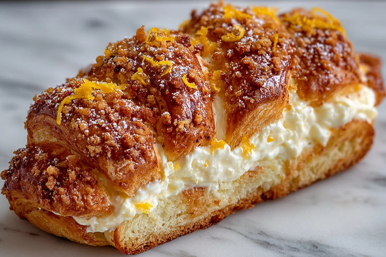 Lemon cheesecake crescent rolls topped with creamy lemon frosting.